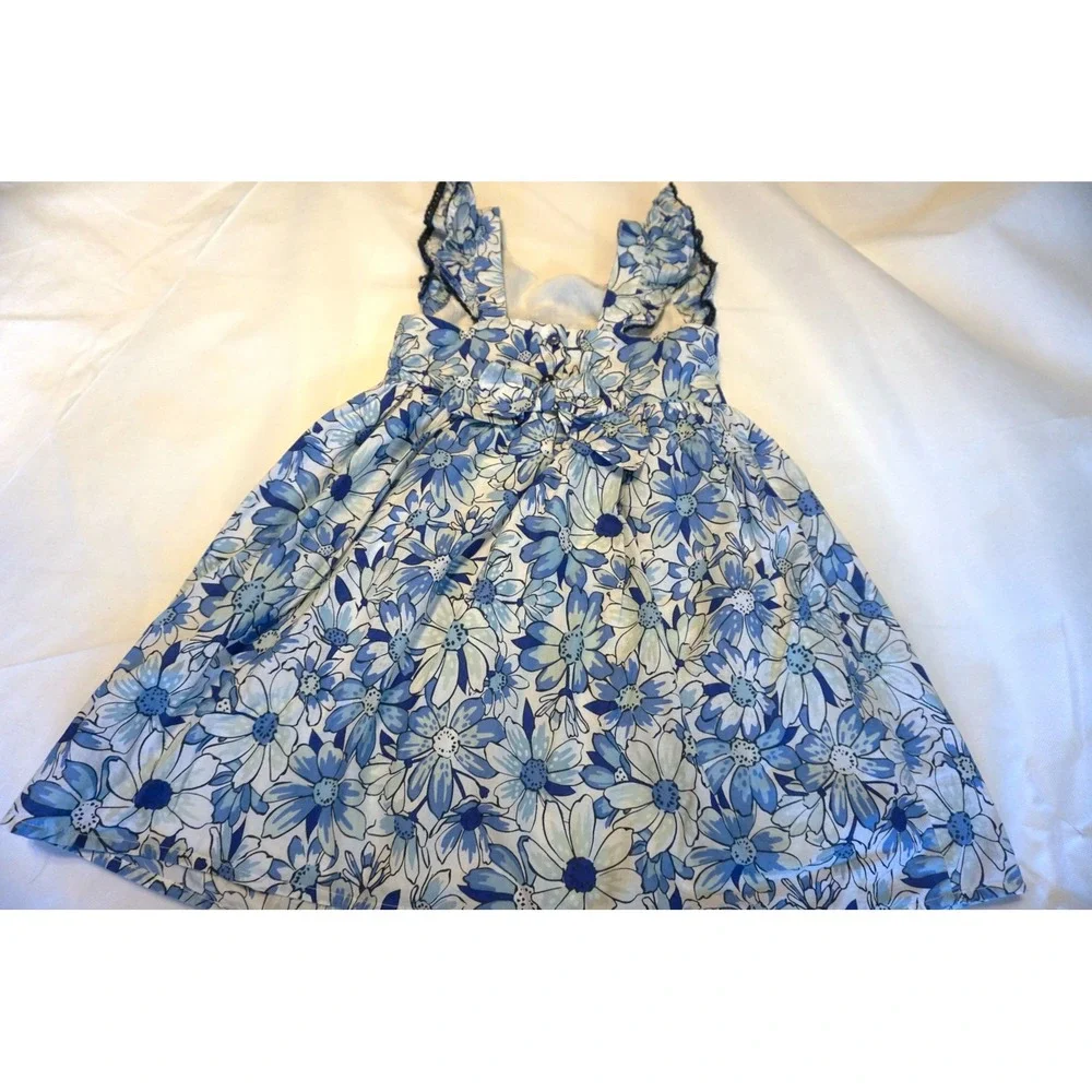 Sigrid Olsen Kids Blue Floral Cotton Ruffle Strap Dress Size 6